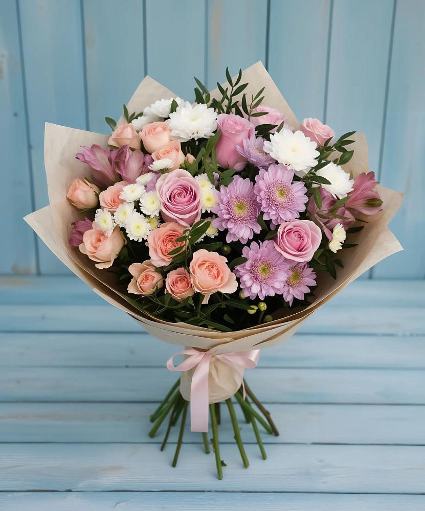 Букет цветов из: Хризантемы, Розы и Альстромерии в Воротынске