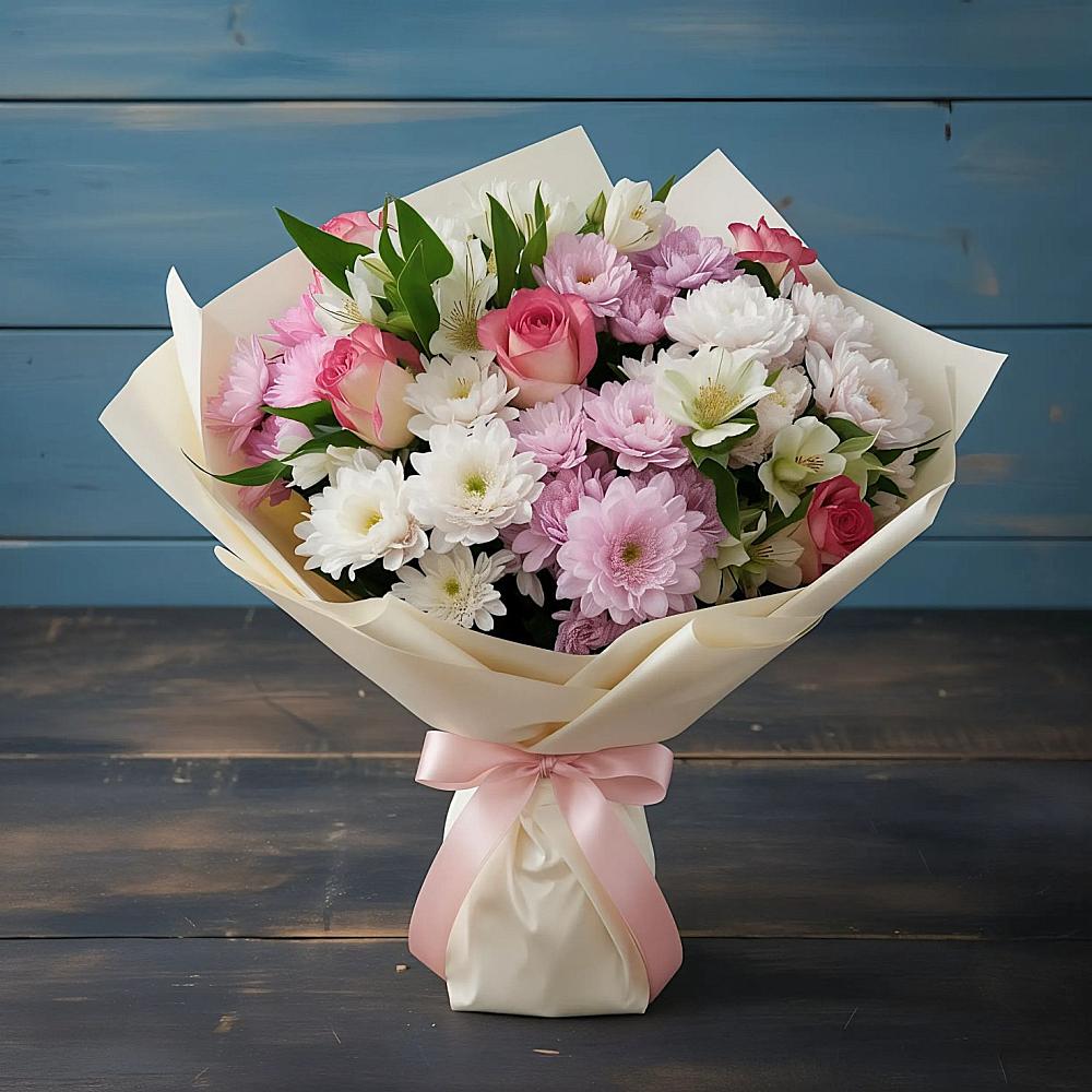 Букет цветов из: Хризантемы, Альстромерии и Розы в Воротынске